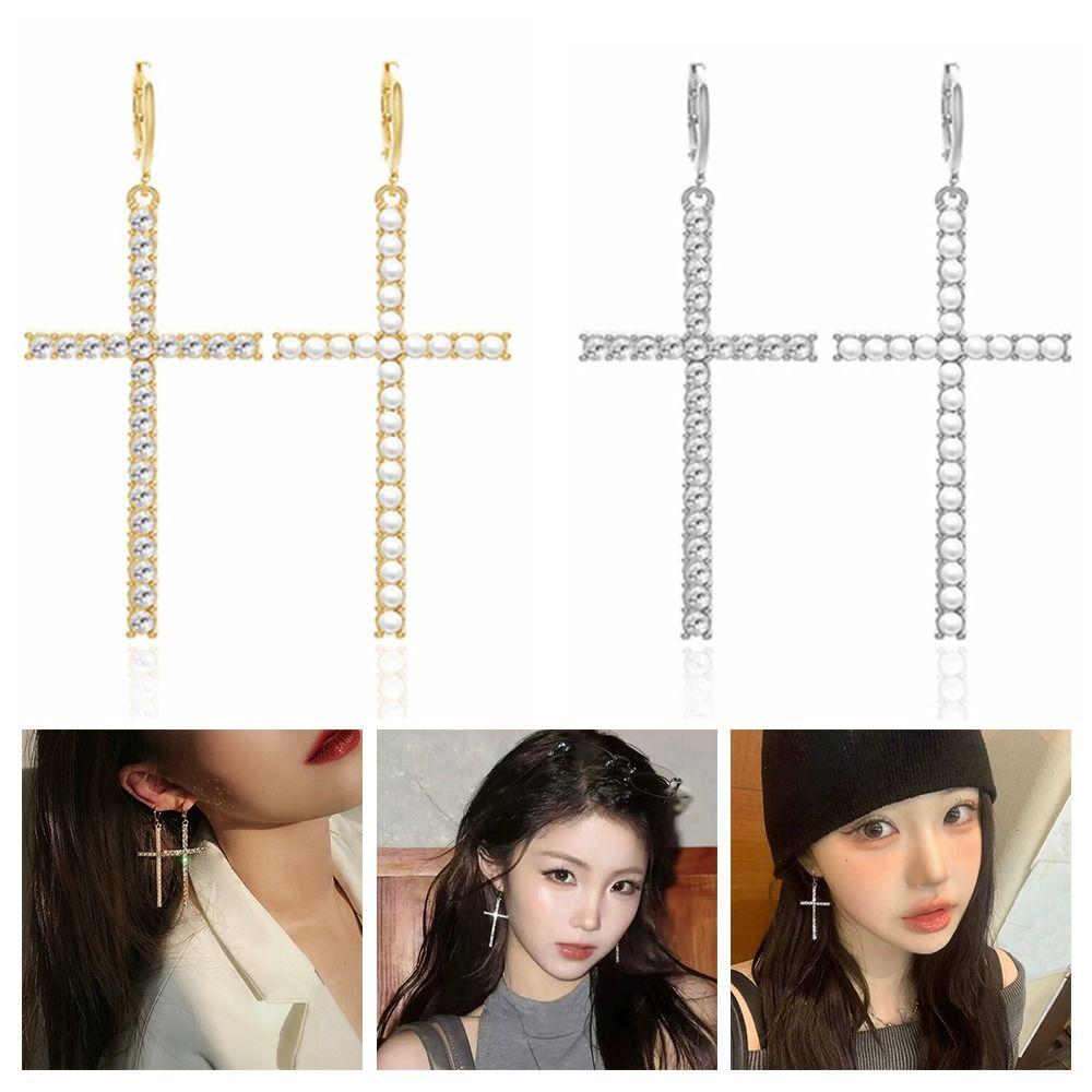 Zircon Crystal Cross Earrings Gothic Ear Accessory Personalized Crucifix Dangle Earring Gift