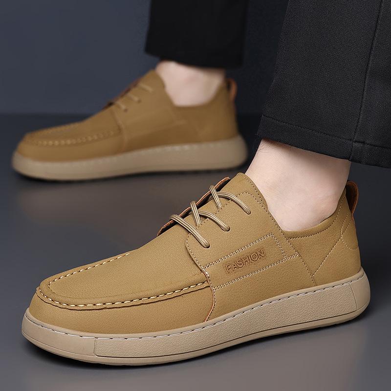 Men's Retro Leather Lace-Up Loafers - Autumn Fashion, Thick Sole, Breathable, Low-Top Casual Shoes