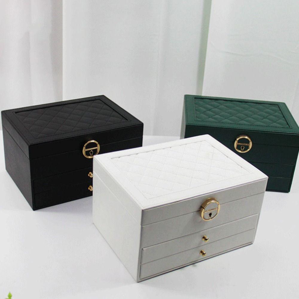 Lockable Storage Box Leather Jewelry Packaging Box Multi-function Double Layer Jewelry Box  Travel