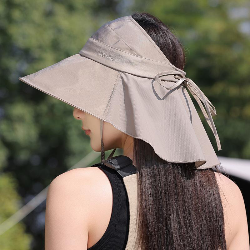 Wide-brimmed open-top sun protection hat for women, summer outdoor breathable UV protection sun hat, hiking and mountaineering shawl hat