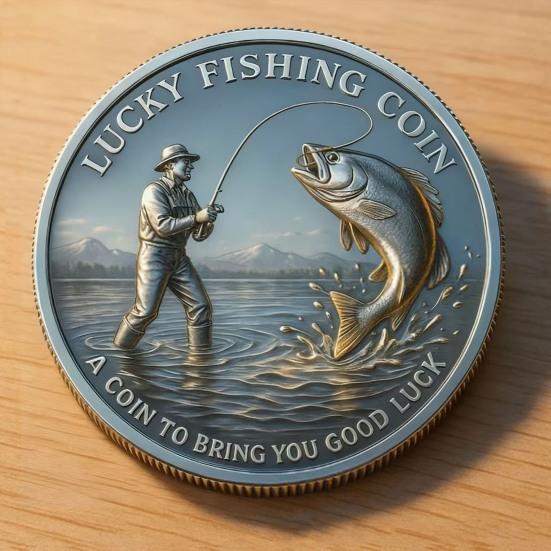 Счастливая монета для рыбалки с гравировкой на карточке «Рыбак ловит большую рыбу», коллекционная монета, талисман на удачу для любителя рыбалки, памятный жетон для рыболовов