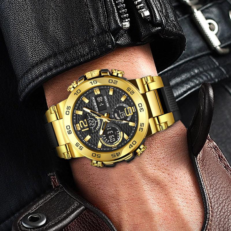 LIGE Men's Sports Watch 5ATM Waterproof Luminous Digital Dual Display Quartz Watch Fashion Chronograph