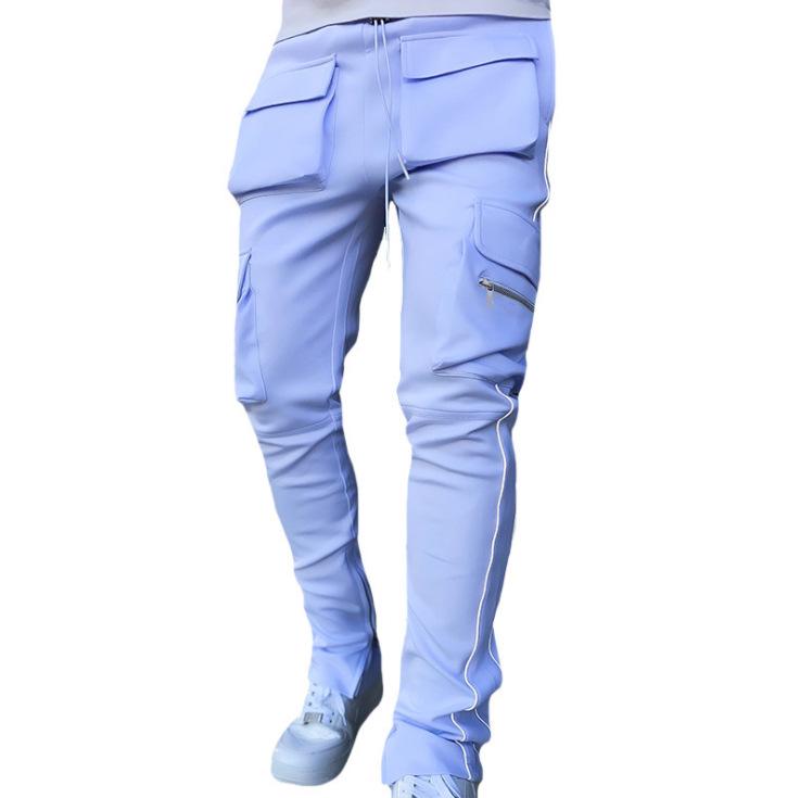 Мужские светоотражающие эластичные облегающие брюки-карго: Модная спортивная и повседневная одежда на весну и осень