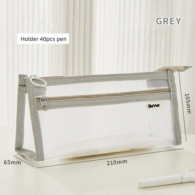 Large Capacity Simple Color Pencil Case Student Exam Series Hand Account Net Yarn Transparent Stationery Storage Supplies Bag