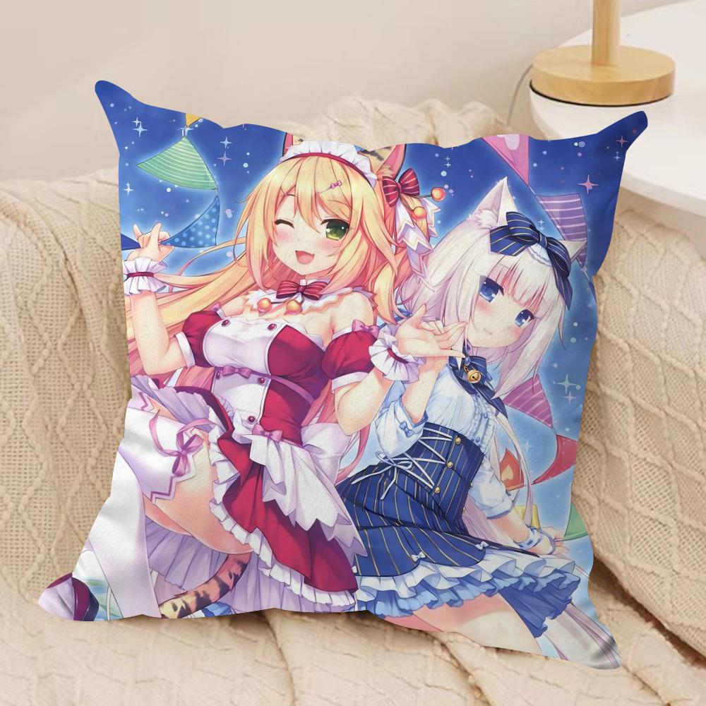 NNekopara Anime Cushion Cover Soft Plush Throw Pillow Cover  DoubleSided Decorative Cushion Case  Sofa Bedroom Home Decor