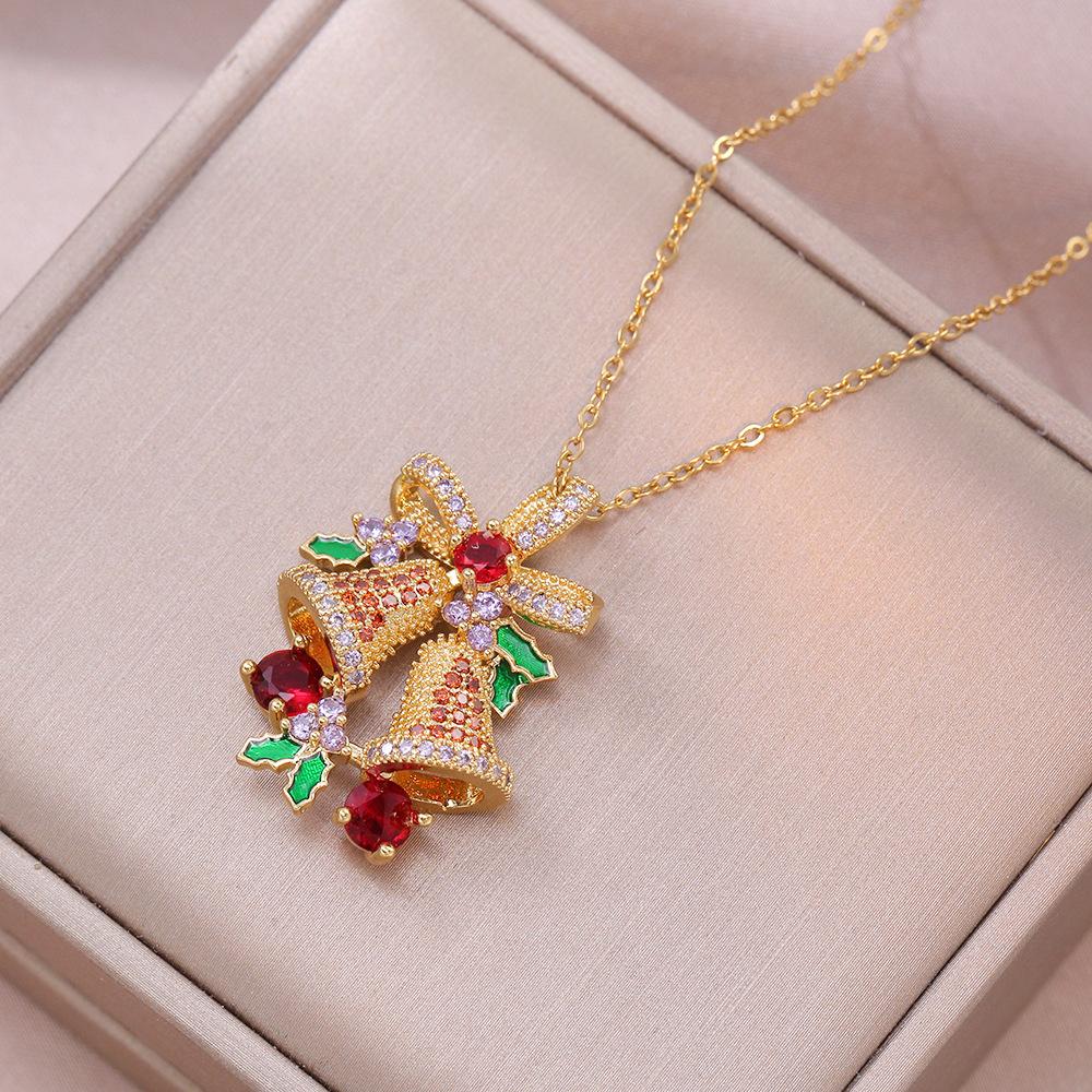 Christmas Tree Bell Pendant Necklace for Women 2024 Fashion Jewelry
