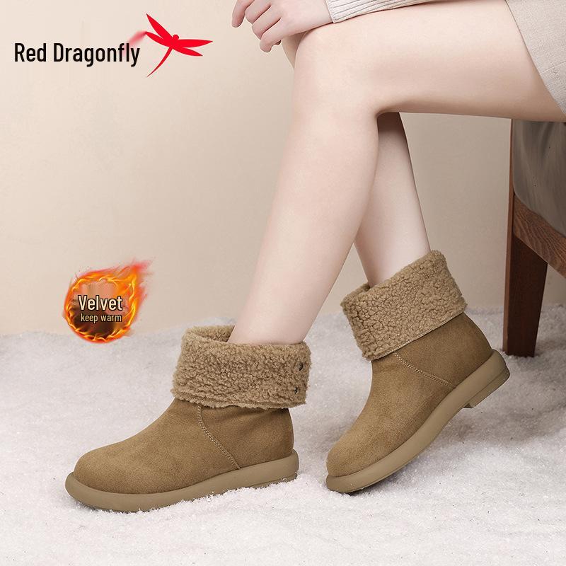 Женские пушистые снегоступы Red Dragonfly - Короткие, с бархатной подкладкой, Теплые зимние хлопковые ботинки