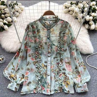 Рубашка для женщин, свободная хлопковая блузка большого размера, повседневный свитер с длинным рукавом, кружевной топ с принтом