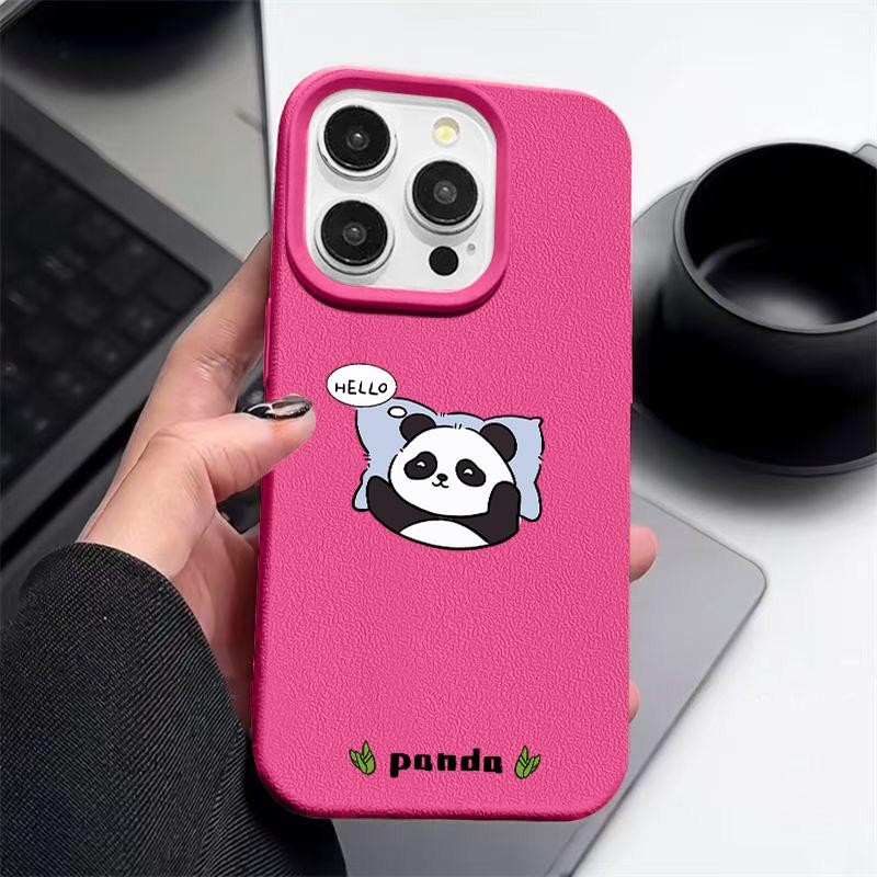 Прекрасный матовый тонкий чехол для телефона с рисунком Hello Panda для iPhone 16 Pro Max 15 Pro 14 13 12 11, кожаная текстура, противоударный мягкий бампер из ТПУ