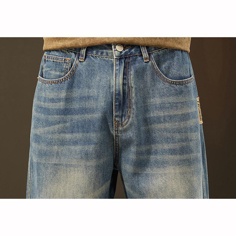 Winter Fleece Warm Jeans Men Loose Wide Leg Pants Elastic Waist Velvet Flocking Outdoors Trousers