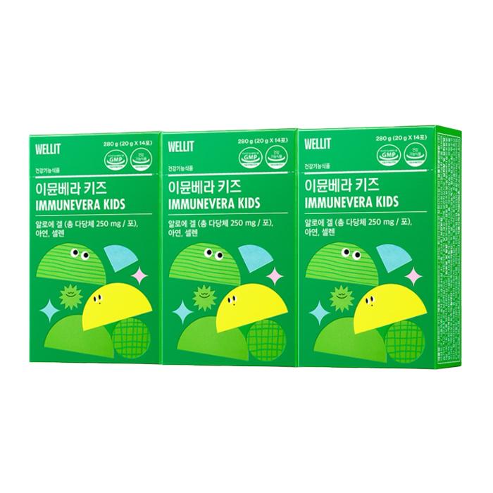 WELLIT IMMUNEVERA KIDS Алоэ гель Желе Блеск Мускат / Клубника / Молоко 20 г × 14 стиков (10 вариантов)