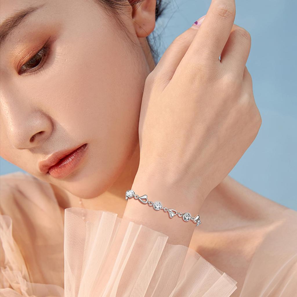 Bracelet for April Power Pure Silver Cubic Popular [Silver Thunder] Women, Birthstone, Stone, Beads, Allergy-Free, High-Grade Zirconia, Amulet,