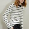 Новый осенне-зимний французский винтажный полосатый контрастный трикотажный свитер с круглым вырезом, облегающего кроя, универсальный, омолаживающий, в западном стиле, для женщин