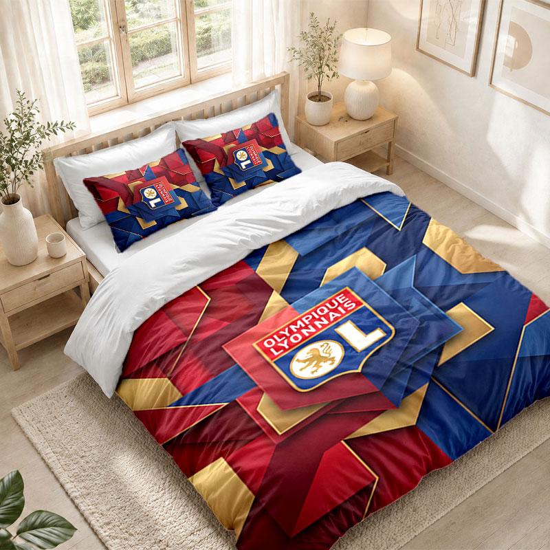 Bedding Set 1 Duvet Cover 2 Pillowcases Lyon FC Print Bedroom Home Decoration