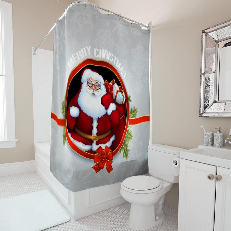 TU Santa Claus Christmas Shower Curtain Festive Holiday Bathroom Decor Reindeer Snowman Winter Theme Waterproof Home Textile Gif