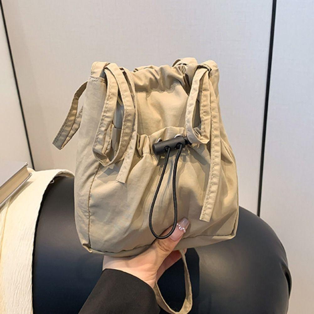 Korean Style Drawstring Canvas Bag Purse Mobile Phone Bag Casual Nylon Shoulder Bag Outdoor