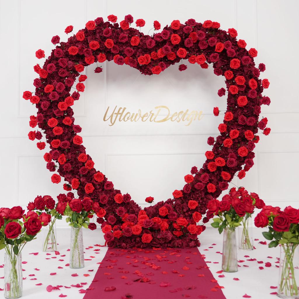 Uflower Арка-каркас в форме сердца, свадебный фон, роскошное красное цветочное оформление из роз с тканевой основой для особых случаев