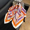 Color block silk scarf Korean version printing color matching scarf twill silk large square scarf 91x91cm shawl sunscreen travel headscarf