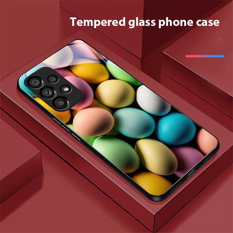 Цветное цветочное яйцо для Samsung Galaxy S10 S20 Plus S21 FE S22 S23 S24 FE S25 Ultra Черный чехол для телефона из закаленного стекла Твердый чехол