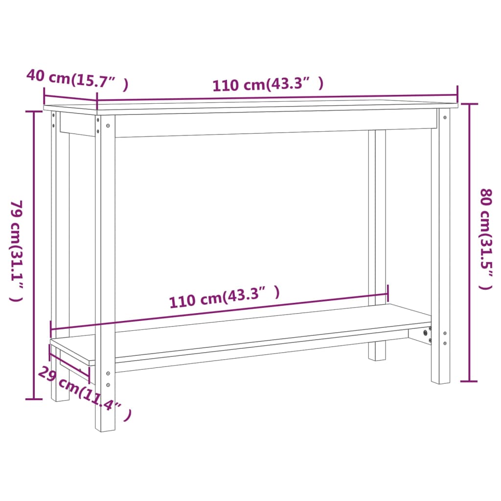 Console Table White 110x40x80 cm Solid Pine Wood