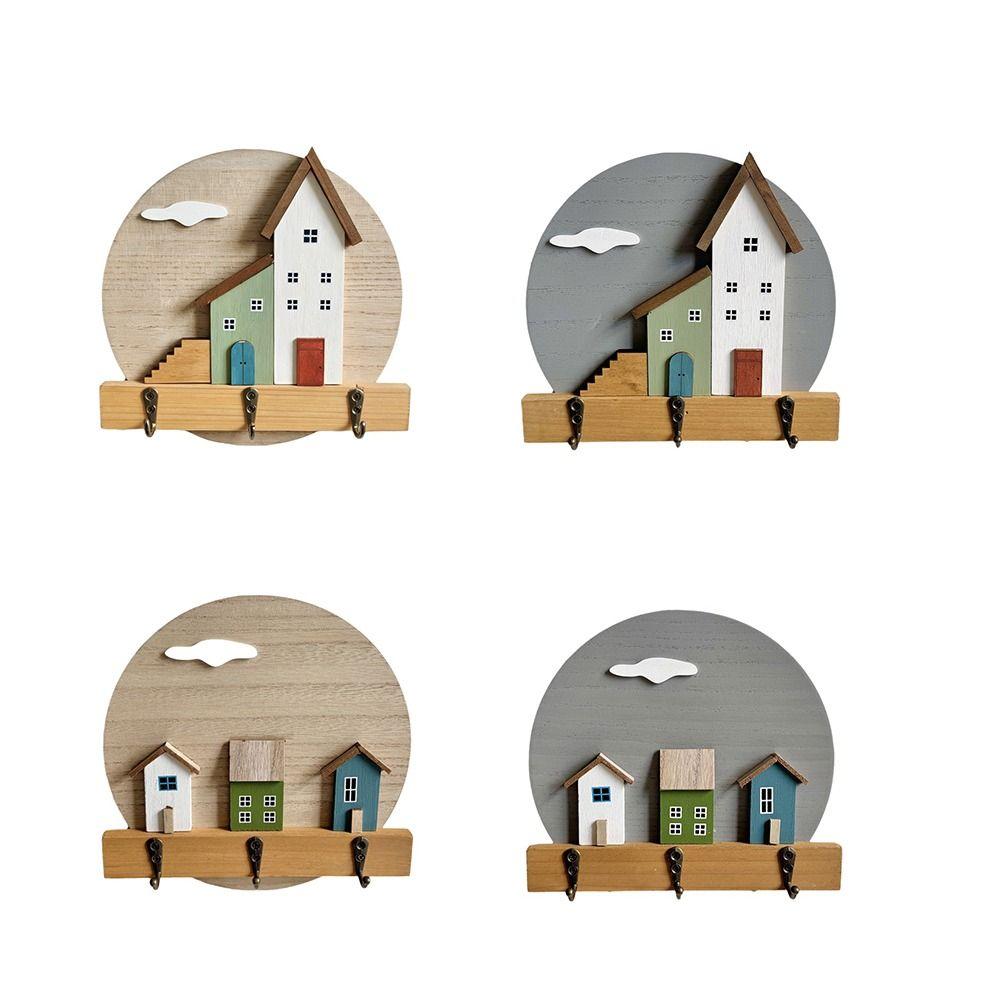 Nordic Style Wooden Wall Hook Multi Hook Entrance Key Rack Wall Hanging Storage Holder Living Room