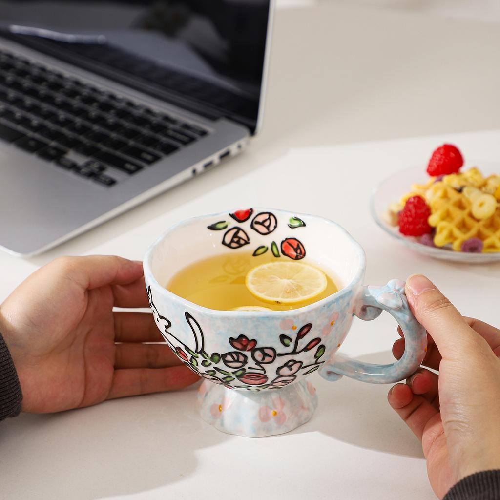 Ceramic Cup Breakfast Cup Creative Household Drinking Cup Large Capacity Oat Cup High Value Milk Cup Half Hand Gift Cup