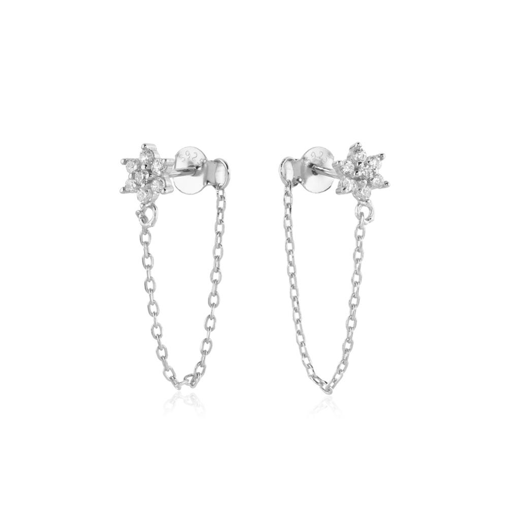 ANDYWEN 925 Sterling Silver Gold Midnight Chain Stud Earring Wedding Flower Piercing Pendiente Luxury Jewelry