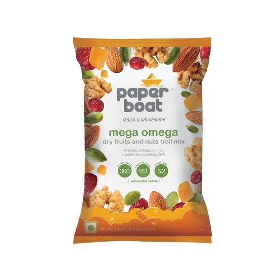 Paper Boat Mega Omega Dry Fruits Mix, Premium Trail Mix with Omega 3 | Walnuts | Cranberry | Pumpkin Seeds (Pack of 10, 30g each)
