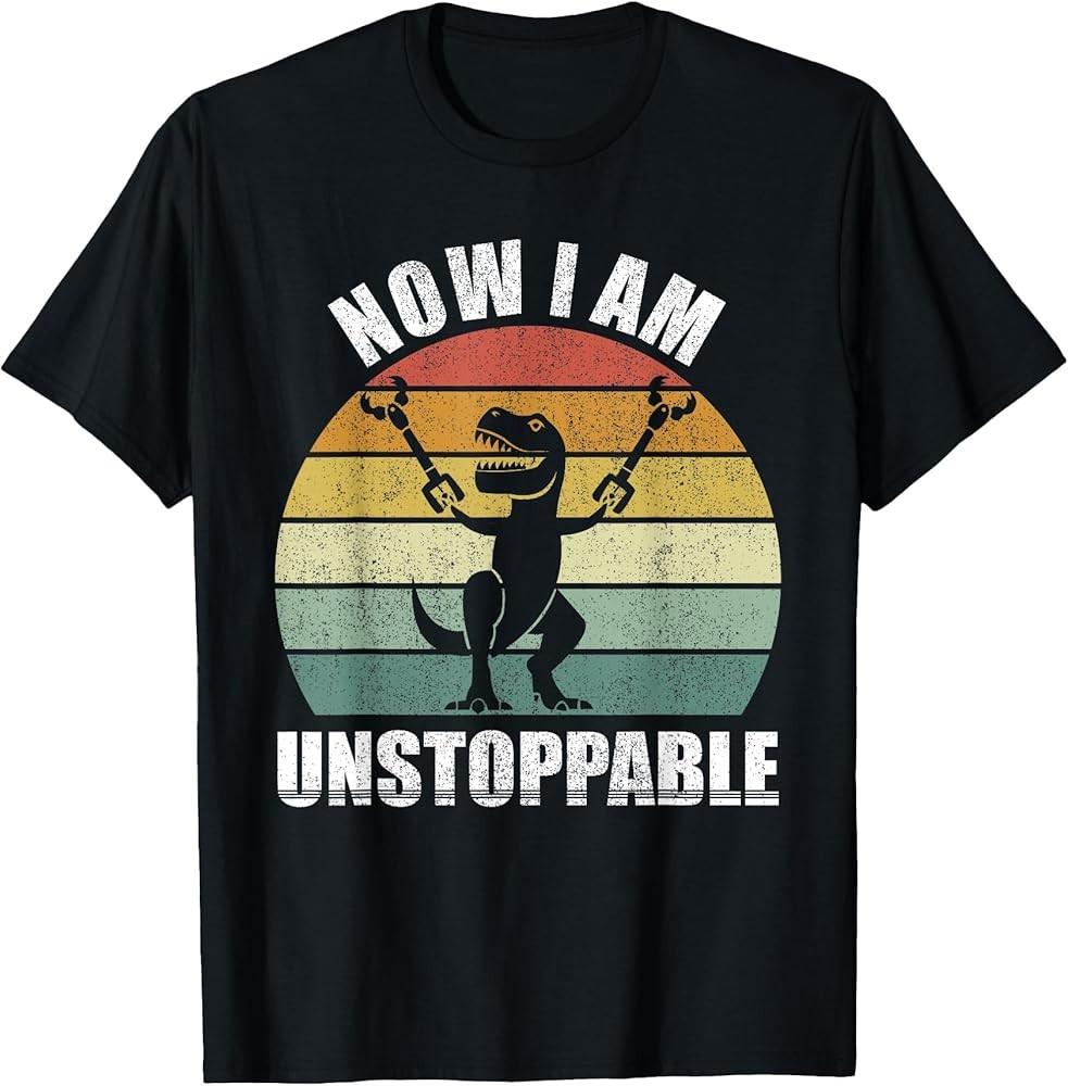 Retro Now I Am Unstoppable Funny TRex Women#039;s Black TShirt Unisex T-Shirt