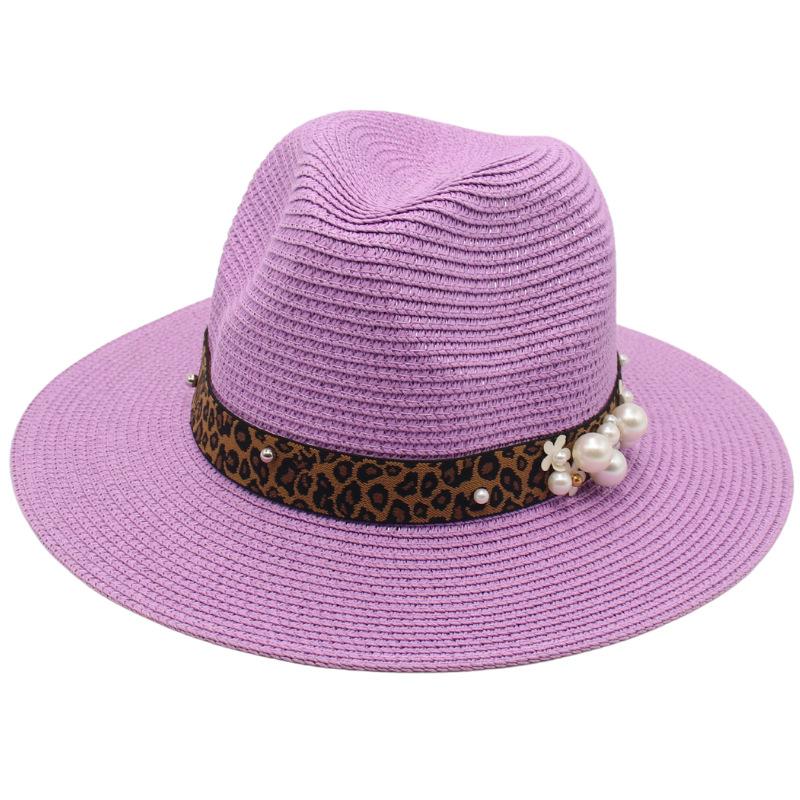 Весна-Лето 2022 Новая соломенная шляпа панама с леопардовым принтом, топ-шляпа с жемчугом, мужская и женская, элегантная, складная, джазовая шляпа
