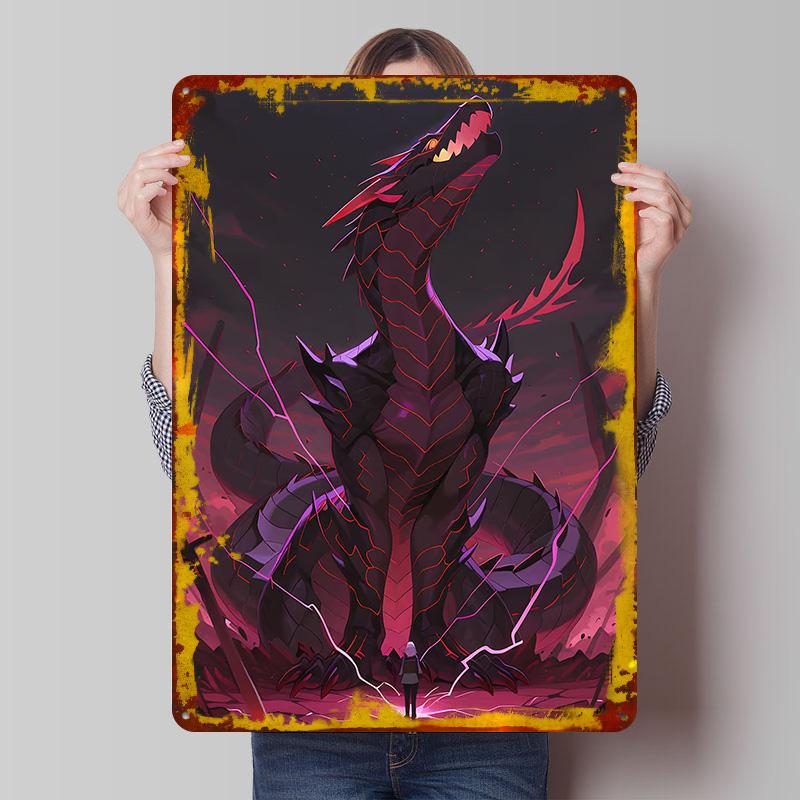 Dragon and Human Confrontation Poster Customized Wall Art Vintage Metal Signs Retro Tin Plaque for Man Cave Bar Accessories Home