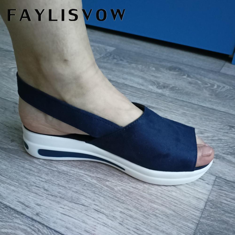 Обувь, женские сандалии на платформе, 2021 г., летние женские удобные прогулочные сандалии из эластичной ткани на липучке, женские повседневные сандалии