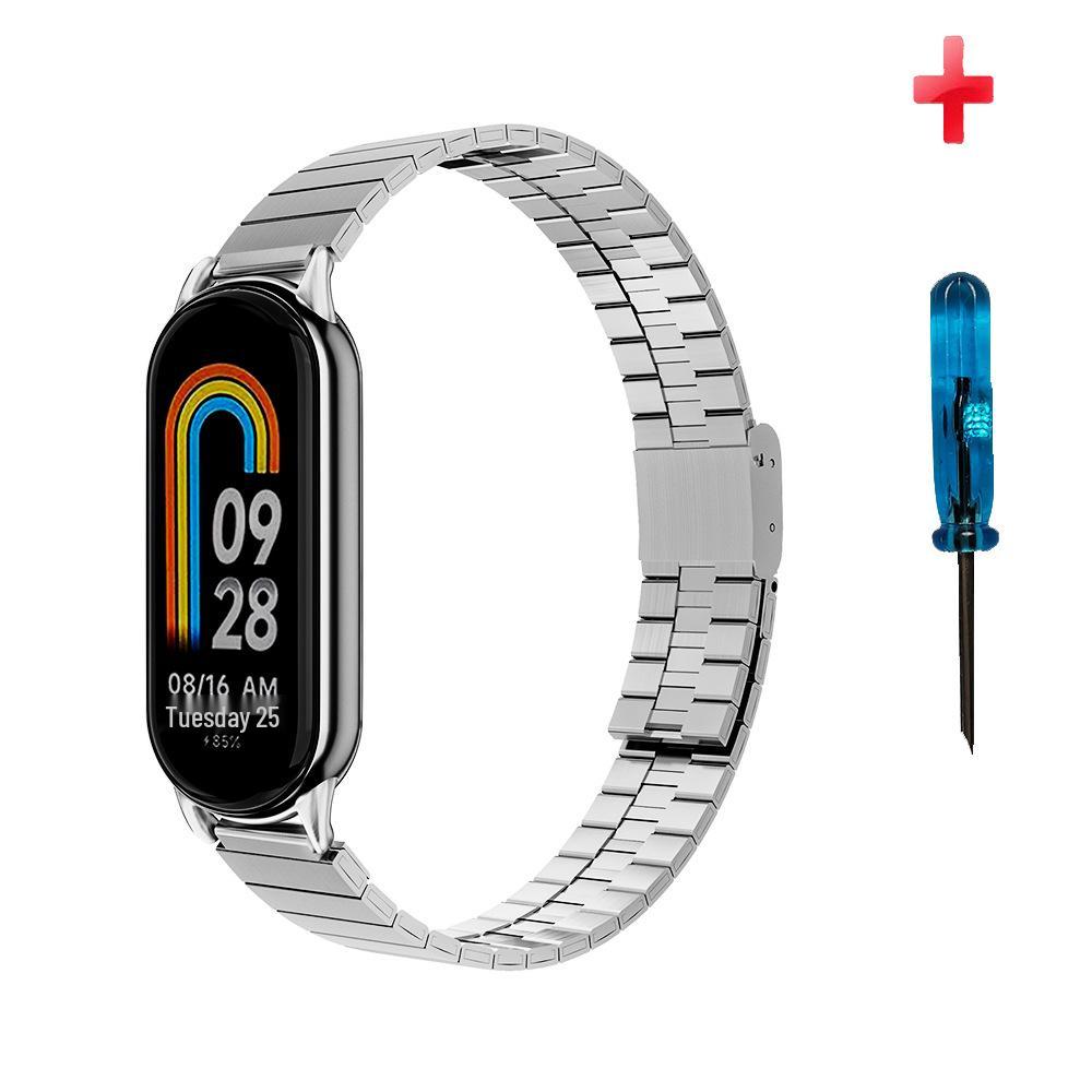 Stainless Steel Strap for Xiaomi Band 8/9/10 NFC - Metal Bamboo Three-Bead Buckle