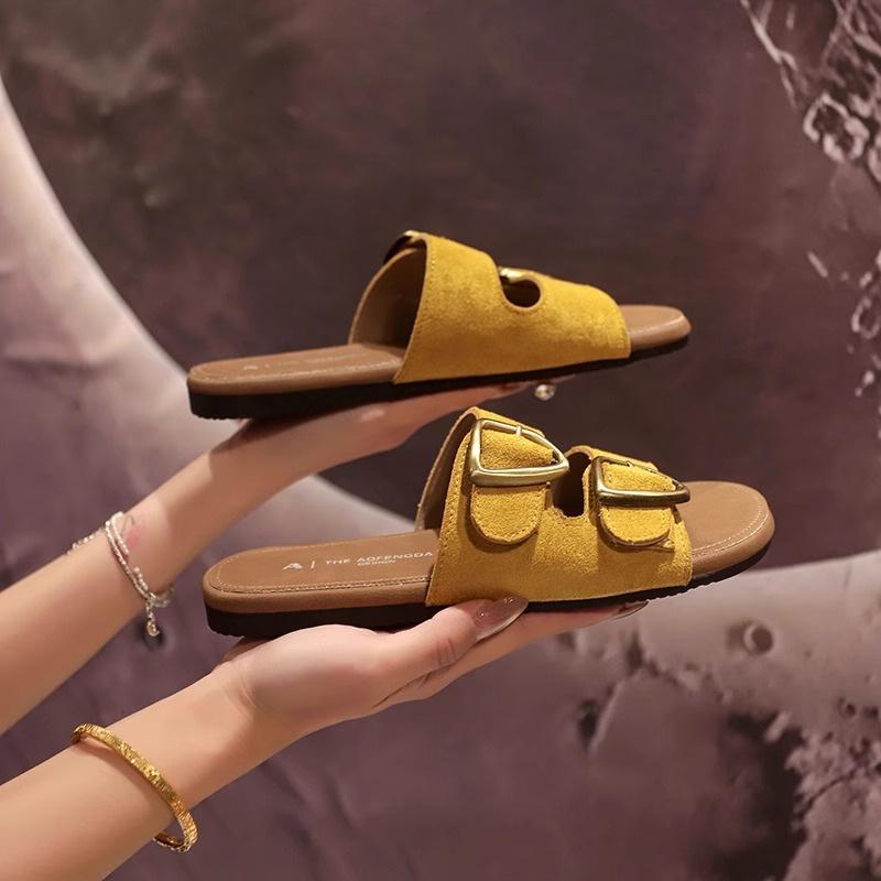 2025 летние новые тапочки Boken на плоской подошве женская верхняя одежда с пряжкой на поясе с плоской подошвой односложные мягкие повседневные сандалии