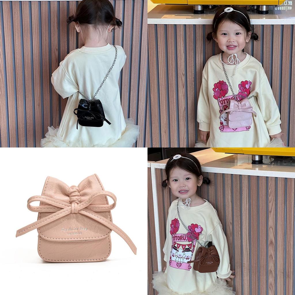 Adorable Korean Style Solid Color Girls Coin Purse With Cute Bow Fashionable Mini Chain Bag