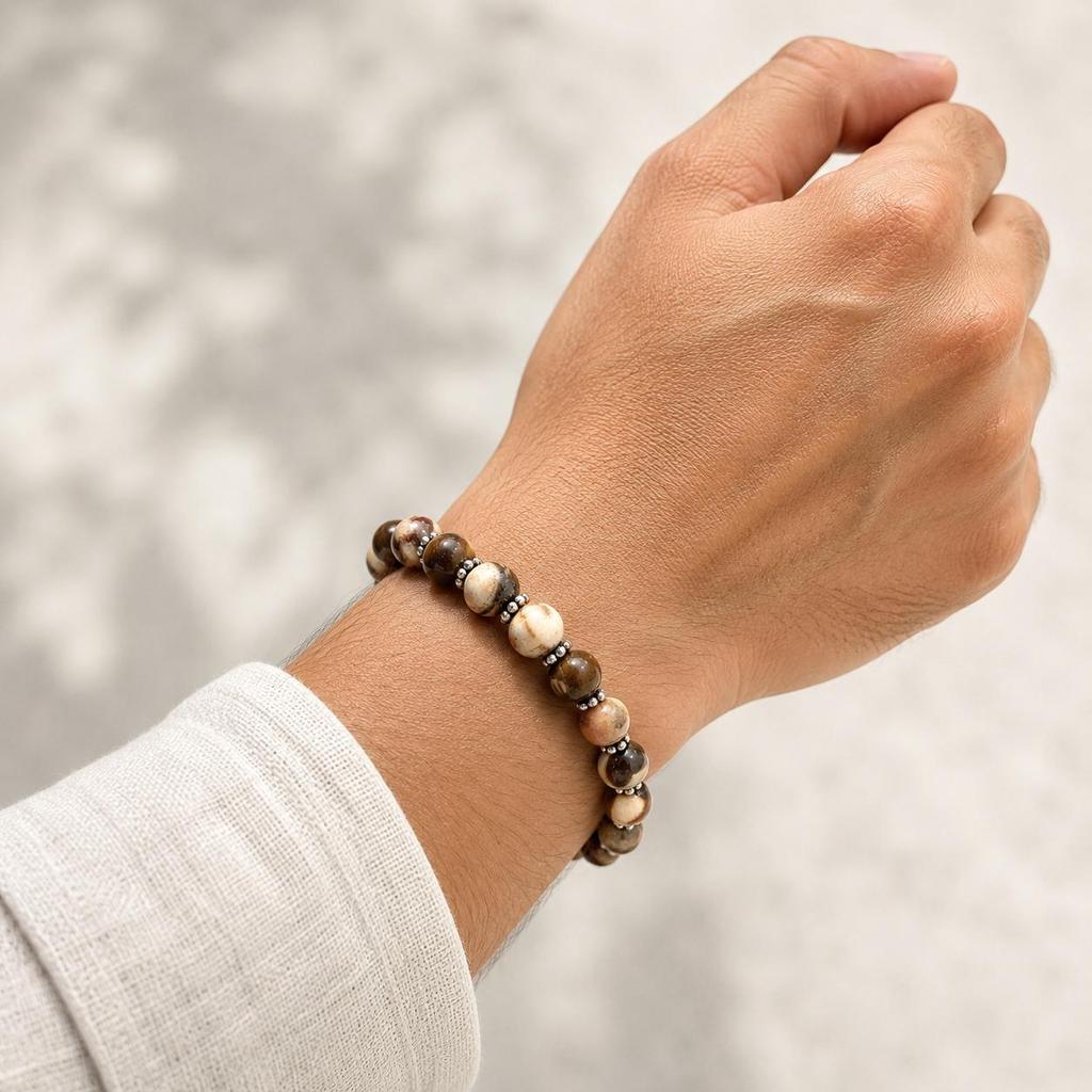 8mm Natural Peanut Wood Jasper Gemstone Beads Jewelry Handmade Charm Bracelet 7.5" For Birthday Gift CSB-2