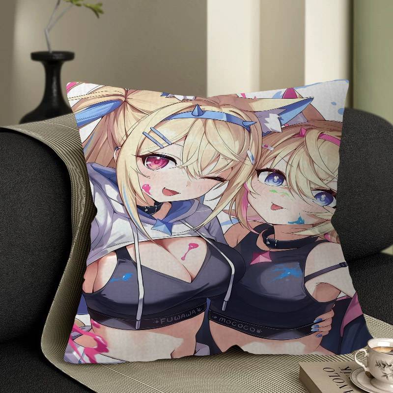 FuwaMoco Fuwawa Mococo Hololive Vtuber Офисная Подушка Наволочка Автомобильная Наволочка для Подушки 45X45СМ Наволочка для Подушки под Поясницу Наволочка для Подушки на Диван