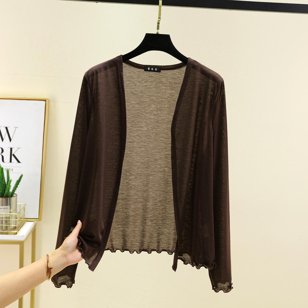 Летний женский короткий кардиган с оборками, накидка с длинным рукавом, защита от солнца, свободный крой, легкая накидка для кондиционера