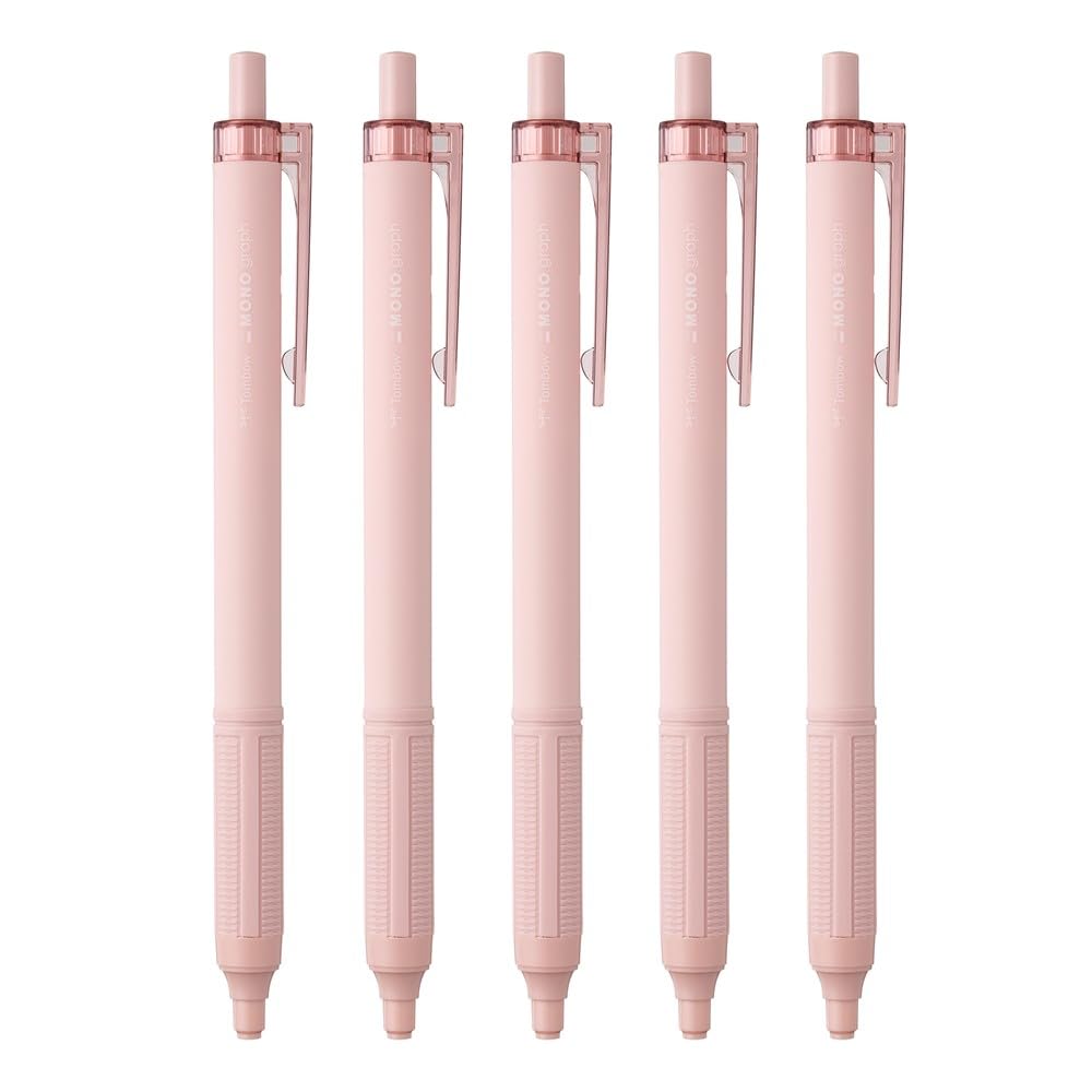 Ручка-шариковая Tombow Pencil Monograph Light, черная, дымчато-розовая, на масляной основе, 0,5 мм, чернила, корпус, 5 шт. (BC-MGLE85-5P)