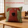 Cute Red Dog Pillow Cover 2D Embroidered Print Cartoon Dog Cushion Case For Sofa Bed Couch Kids Nursery Pet Lover Home Decor
