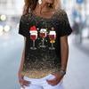 Новая рождественская женская футболка, модная футболка с красным бокалом для вина и 3d принтом, футболки с v-образным вырезом, летняя повседневная винтажная футболка, праздничная женская одежда