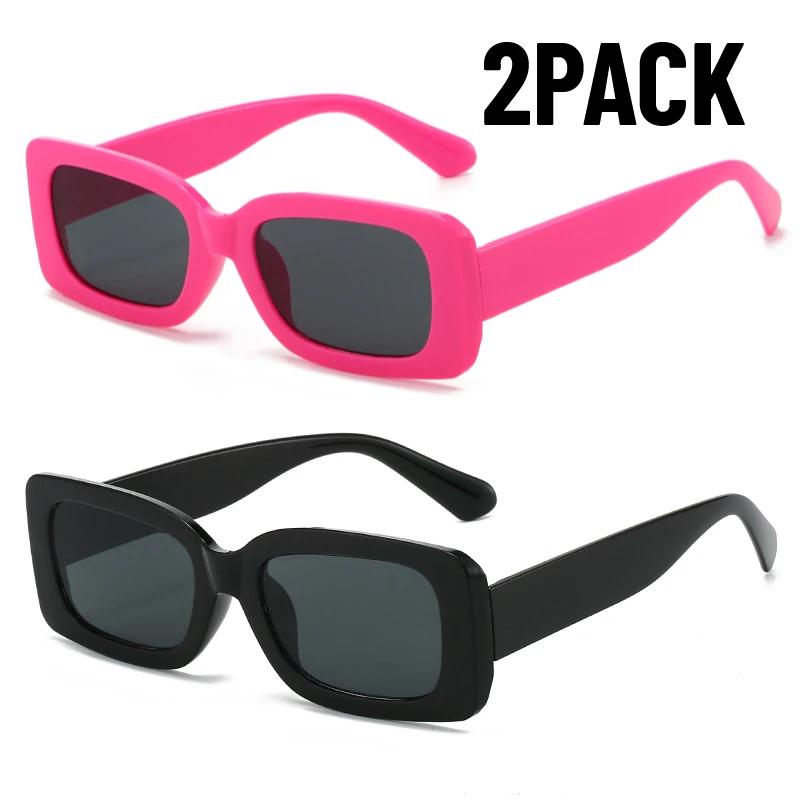 1/2PACK Black Square Sunglasses Men Retro Small Rectangle Sun Glasses UV400 Protection Driving Fishing