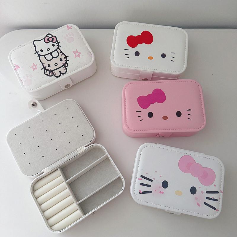 Шкатулка для украшений Hello Kitty Серьги Ожерелья Кольца Шкатулка для хранения украшений Большая вместимость Дорожная портативная сумка Подарок на вечеринку Косметичка
