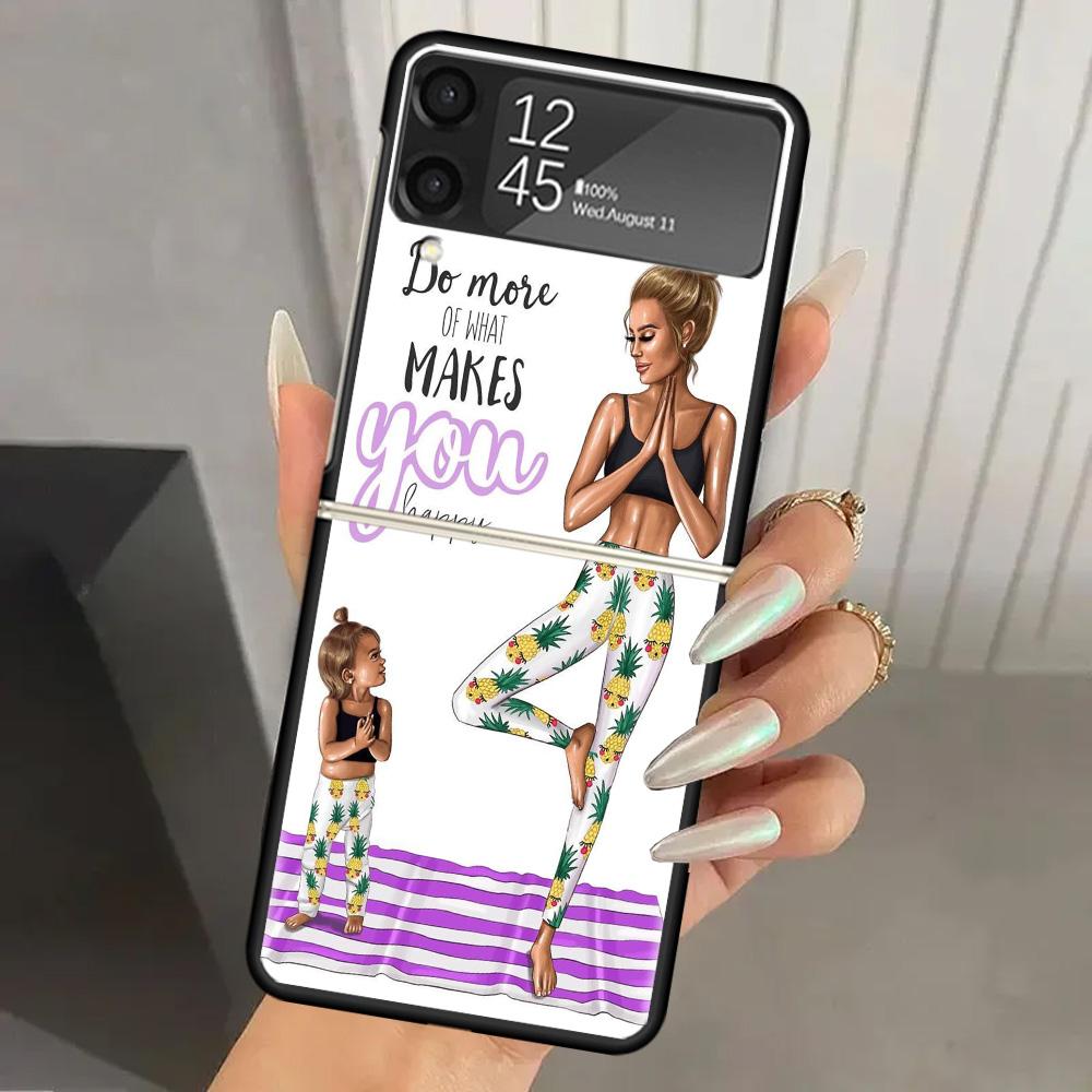Чехол для телефона с принтом «Мама и малыш» из твердого ПК для Samsung Galaxy Z Flip 6 5 4 3 Черный чехол ZFlip6 Flip5 Flip4 5G Складные чехлы с принтами