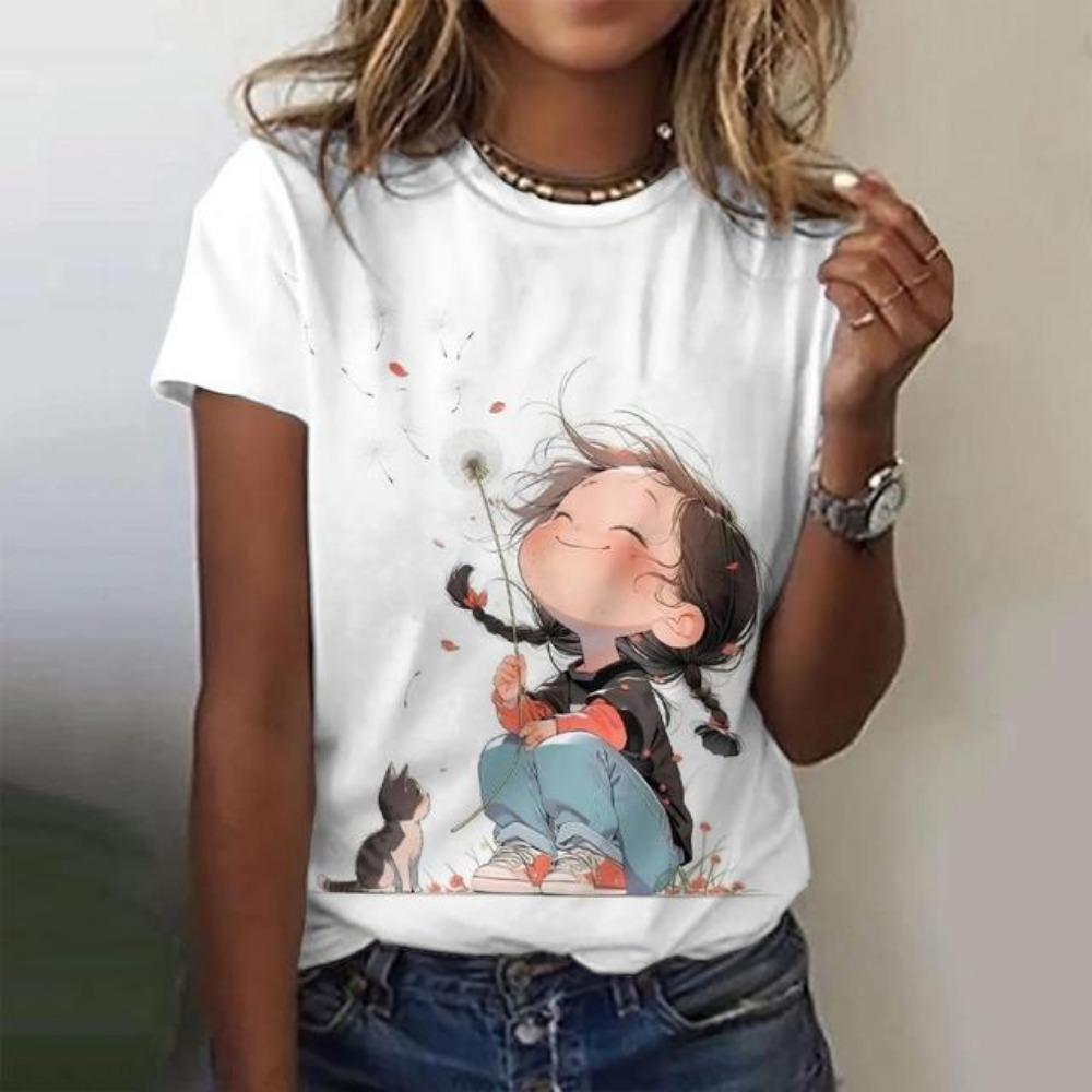 Женская футболка с рисунком аниме-девушки, летний повседневный свитер с коротким рукавом, модная уличная одежда, милая женская футболка для девочек