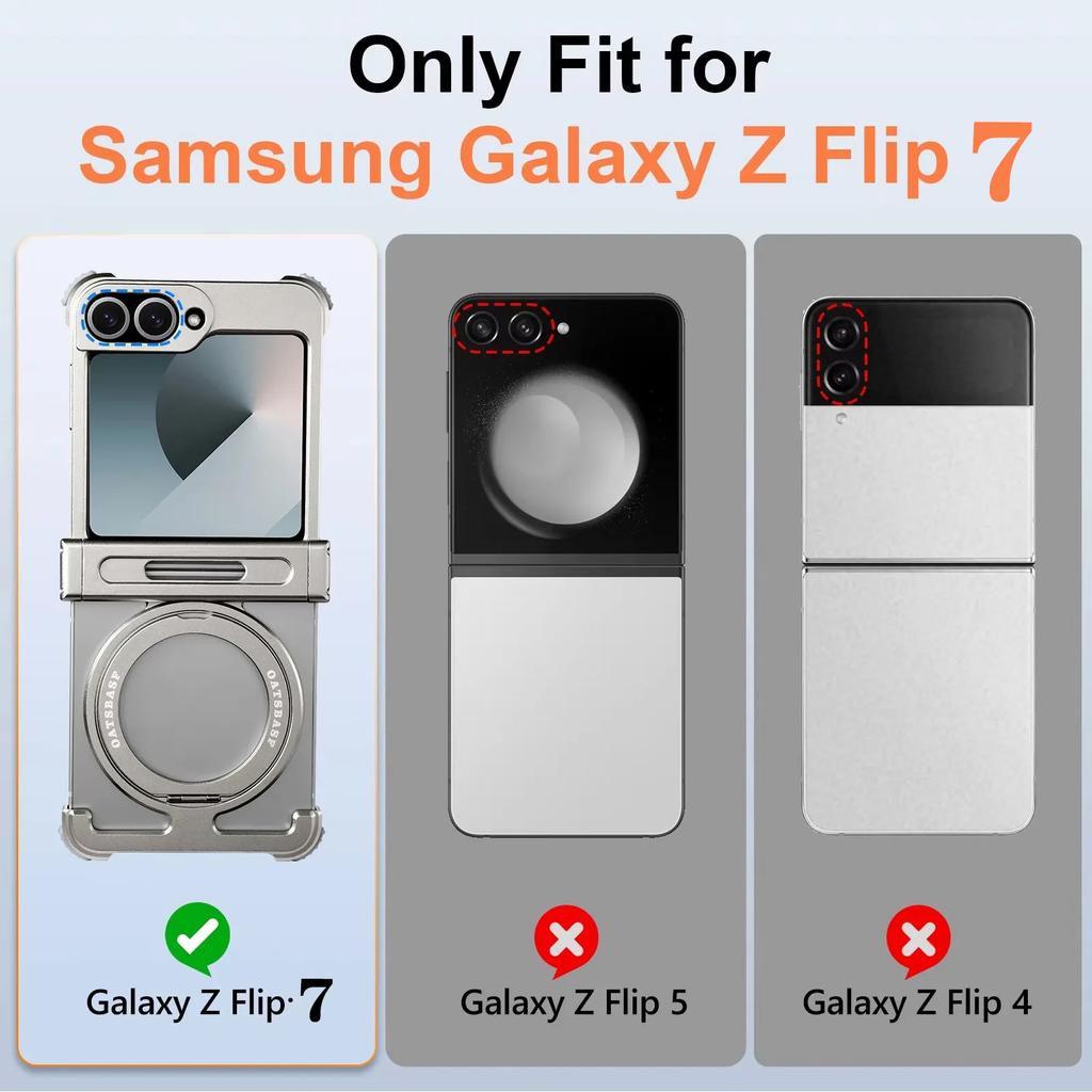 Чехол Eary для Samsung Z Flip 7 с поддержкой MagSafe, алюминиевый, металлический, с магнитной подставкой, вращающейся на 360°, подставкой-ножкой, безрамный, противоударный бампер