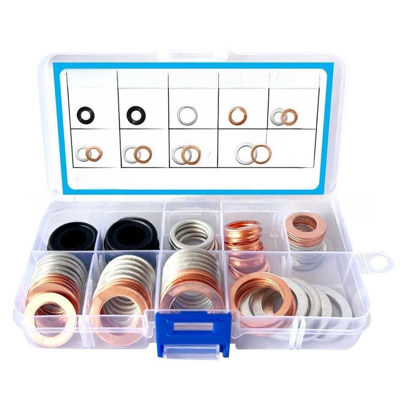 80pcs Oil Sump Drain Sealing Gasket Assortment For Screws Fastener Rubber Steel Flat Ring Seal Auto Tool Box For Car Truck Use