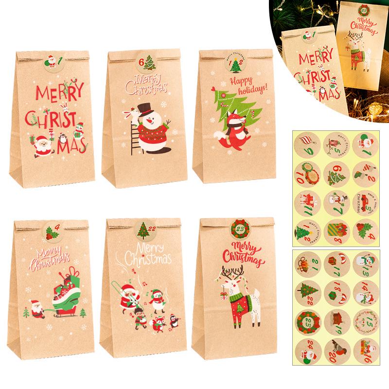 Рождественский обратный отсчет Адвент-календарь Подарочные пакеты - Набор из 24 штук Праздничная упаковка для конфет