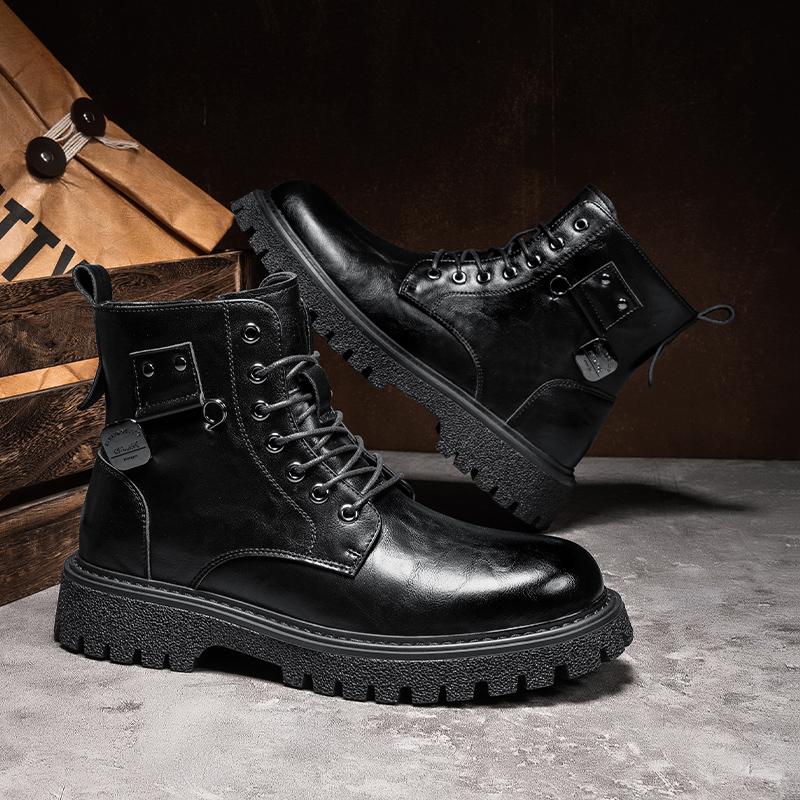 Качественные мужские ботинки с круглым носком, горячая распродажа, зимние повседневные кожаные уличные стильные ботильоны, модные британские нескользящие высокие ботинки