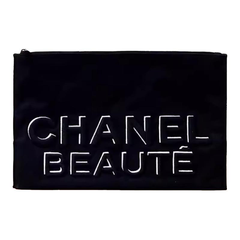 Chanel BEAUTE Черная вышитая холщовая косметичка
